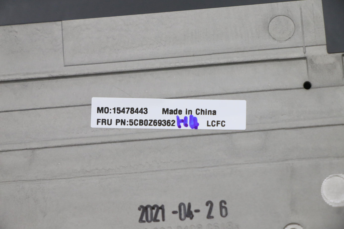 Lenovo C Cover Assembly with Fingerprint Scanner, Gray - 5CB0Z69362