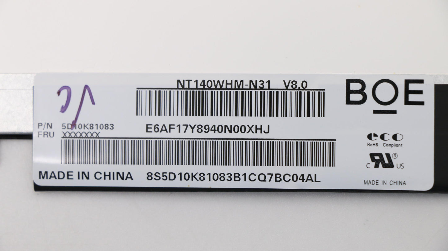 Lenovo DISPLAY, 14", HD, Non-Touch, Glare, TN, 220nit - 5D10K81083