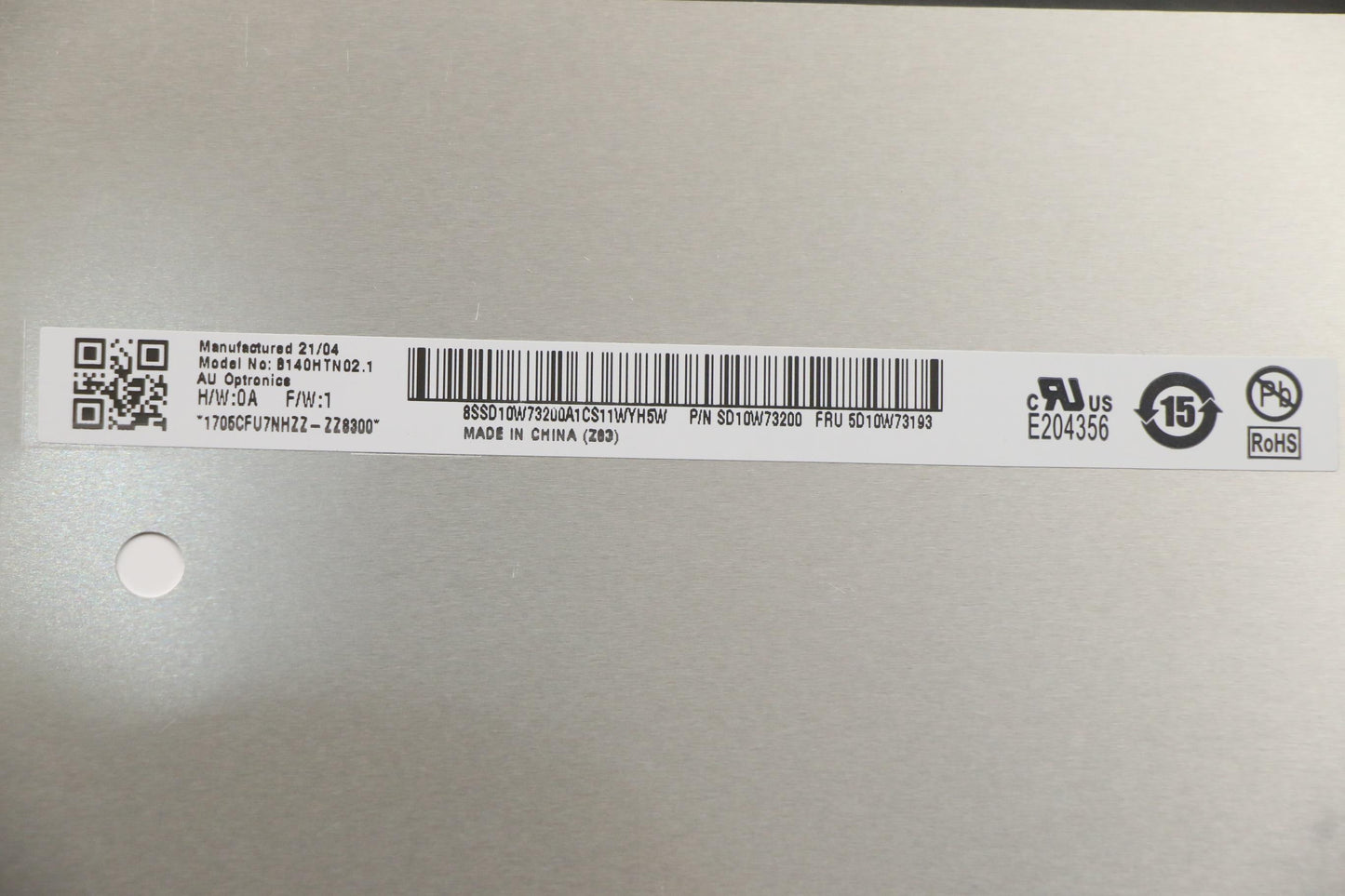 Lenovo 14" FHD Display, Non-Touch, Anti-Glare, TN Panel, 250nit, 45% NTSC - 5D10W73193