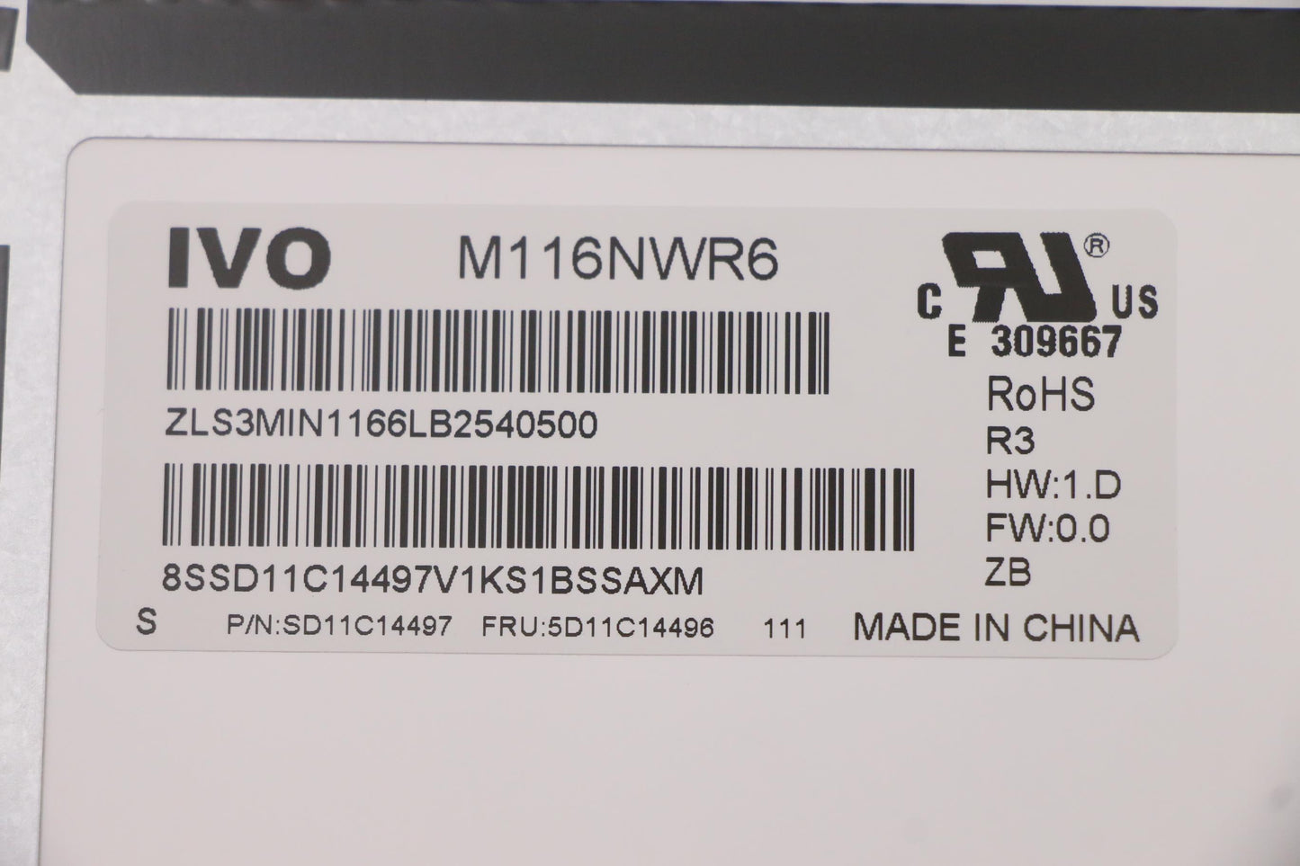 Lenovo 11.6" HD Display Panel, Non-Touch, Anti-Glare, TN, 250nit, 45% NTSC - 5D11C14496