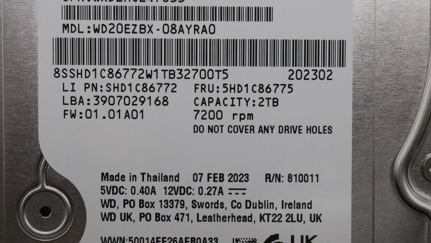 Lenovo 2TB HDD, 3.5", 7200RPM, SATA, 6Gb/s - 5HD1C86775