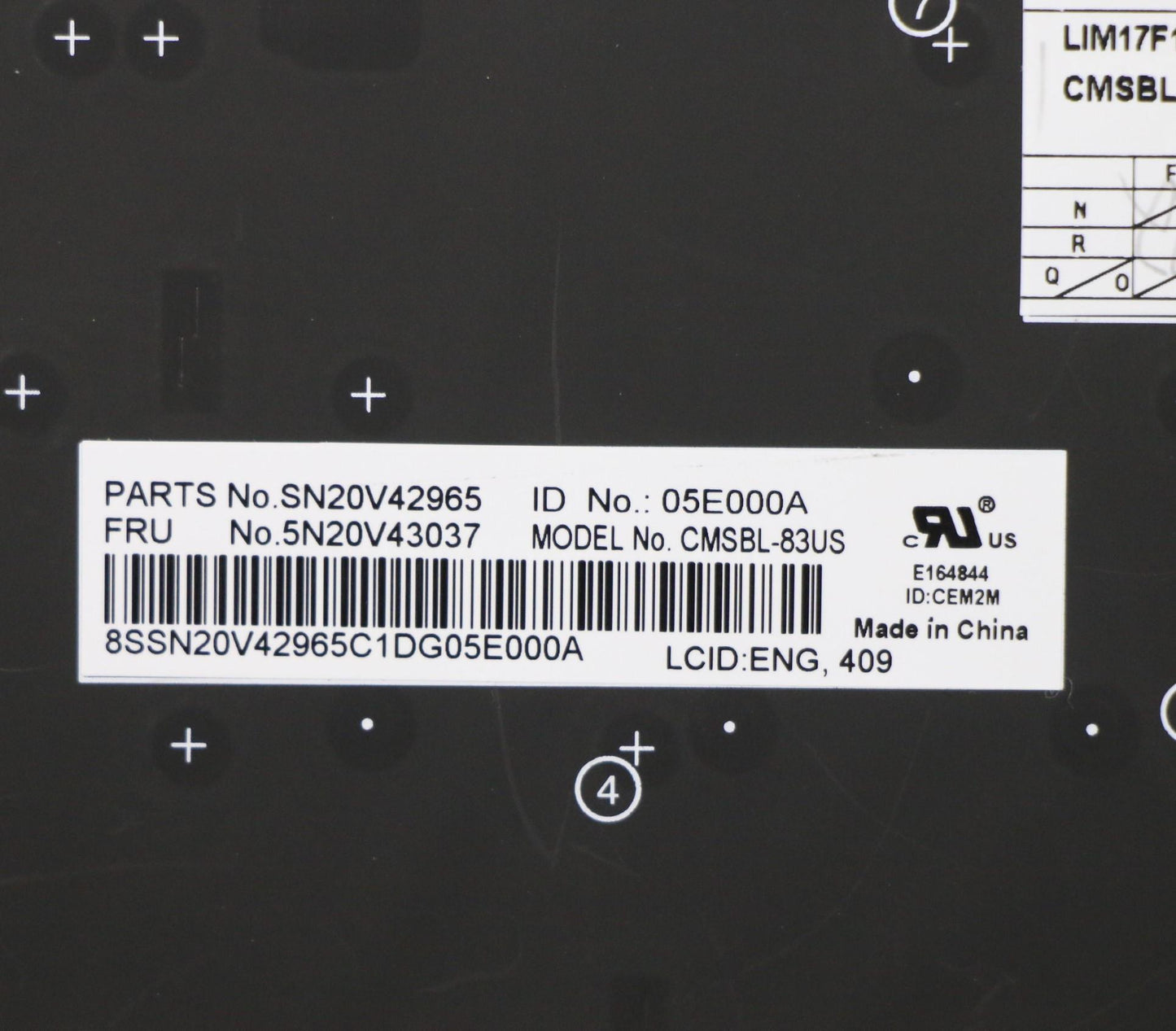 Lenovo USA English Black Backlit Internal Keyboard - 5N20V43037