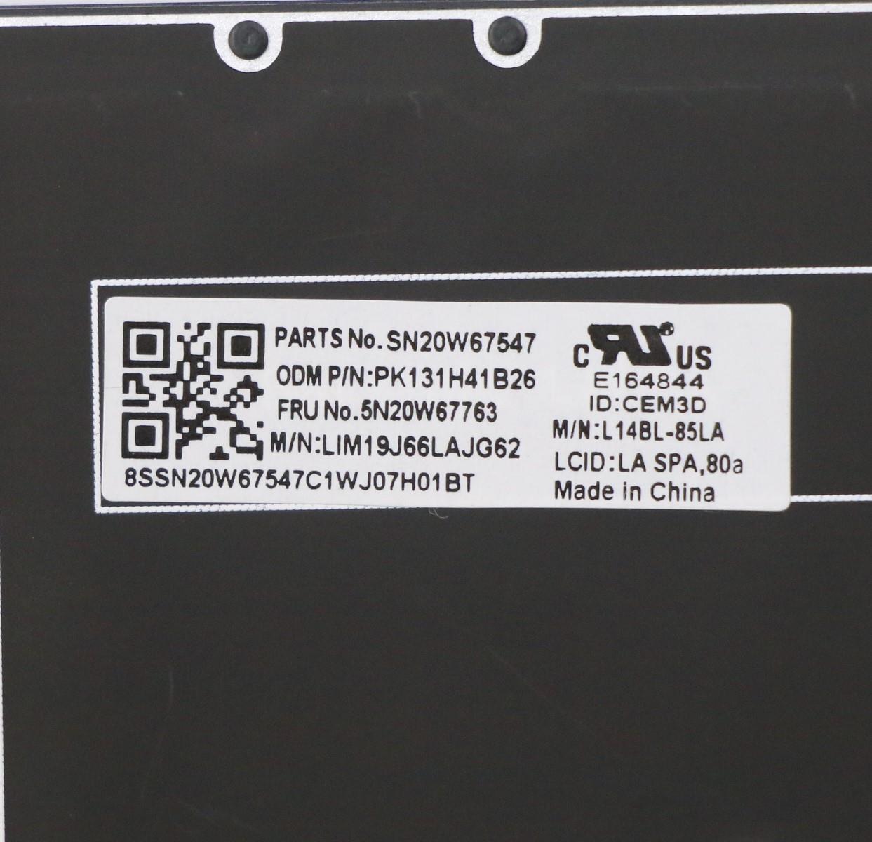 Lenovo Internal Keyboard, CS20L, Chicony, Backlit, Black, Latin Spanish - 5N20W67763