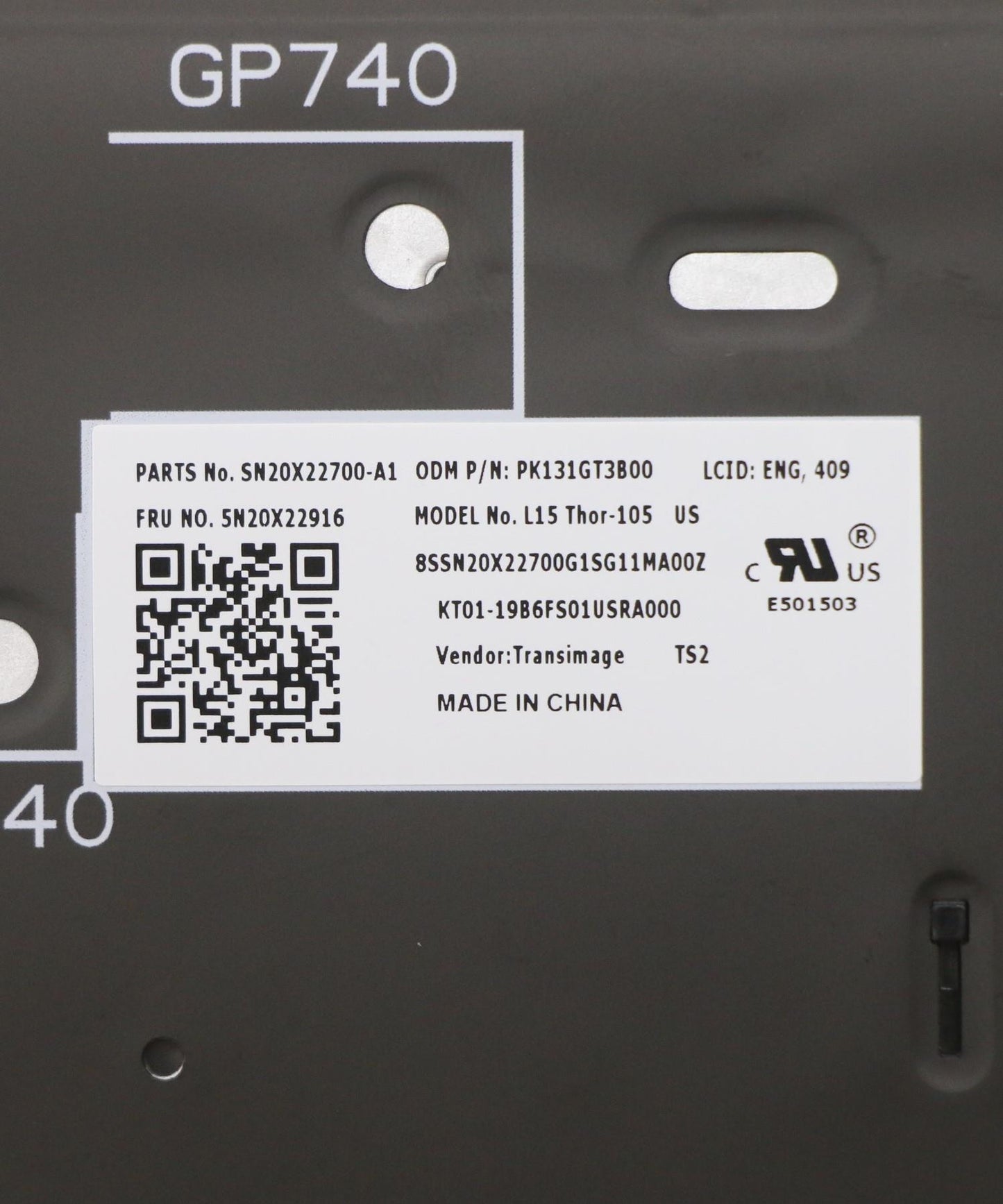 Lenovo Laptop Internal Keyboard US Backlit Num Pad - 5N20X22916