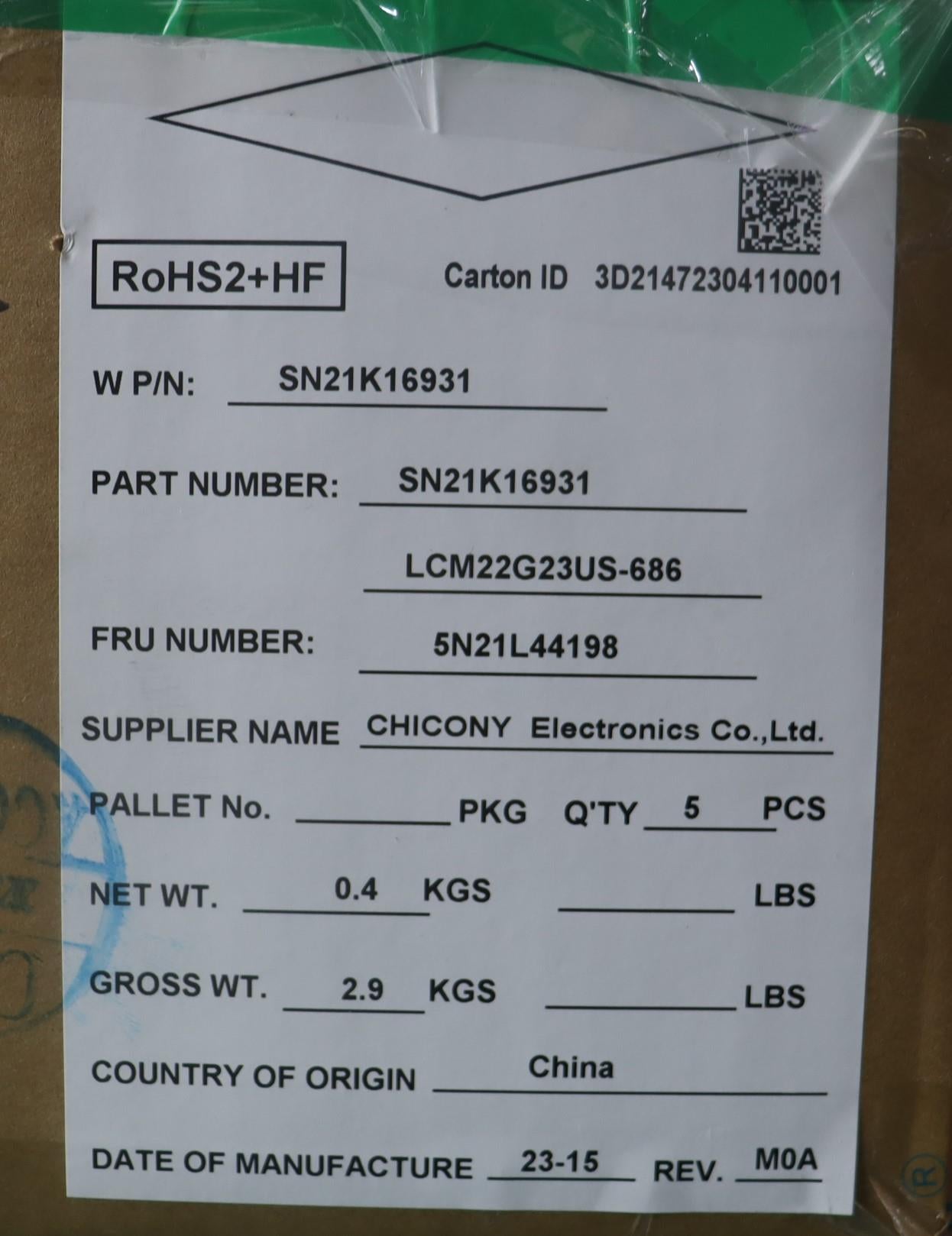 Lenovo Internal Keyboard, USA English Layout, Black, Non-Backlit - 5N21L44198