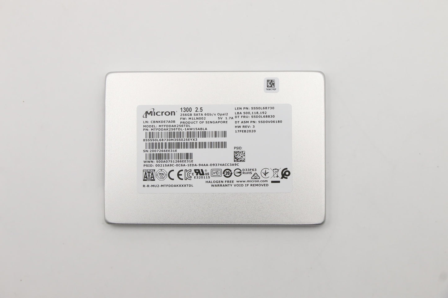 Lenovo 256GB SSD, 2.5", SATA, 7mm, OPAL Compatible, Micron - SSD0L68830