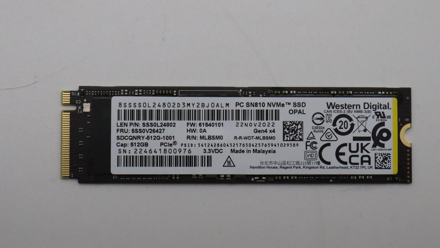 Lenovo SSD, 512G, M.2, 2280, PCIe4X4, OPAL, WD - 5SS0V26427