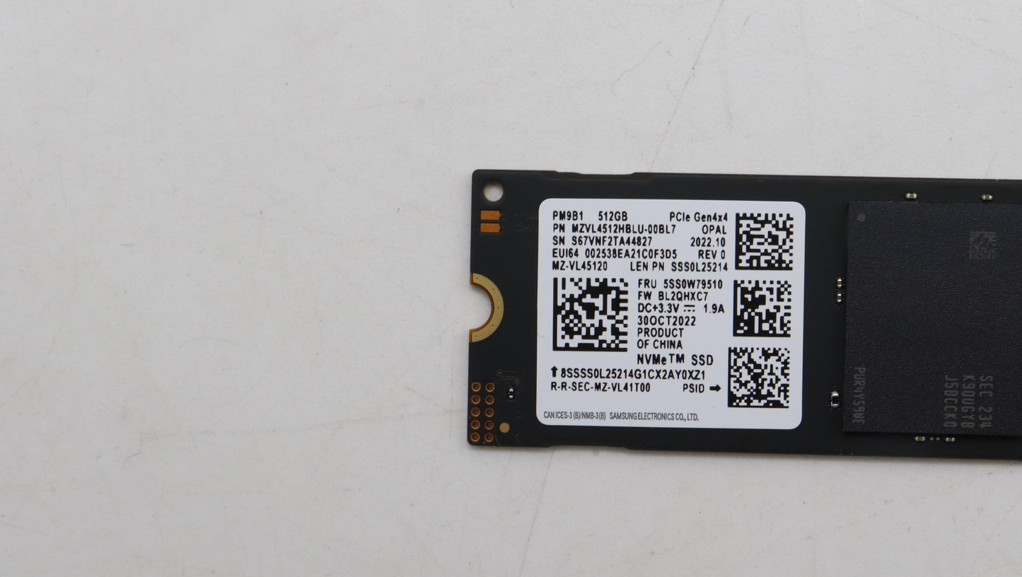 Lenovo 512GB SSD, M.2 2280, PCIe 4x4, OPAL, Samsung - 5SS0W79510