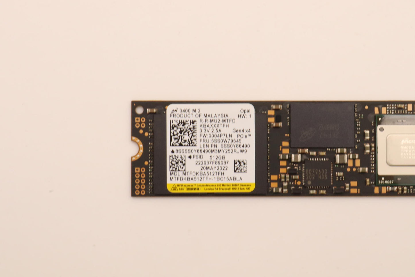 Lenovo 512GB M.2 SSD, PCIe 4x4, OPAL, Micron - 5SS0W79545