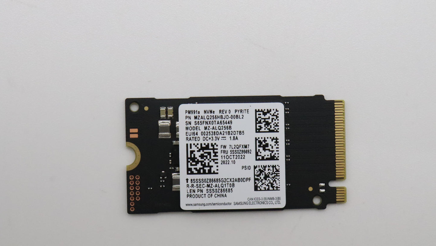 Lenovo 256GB SSD, M.2, 2242, PCIe3X4, STD, Samsung - 5SS0Z86692