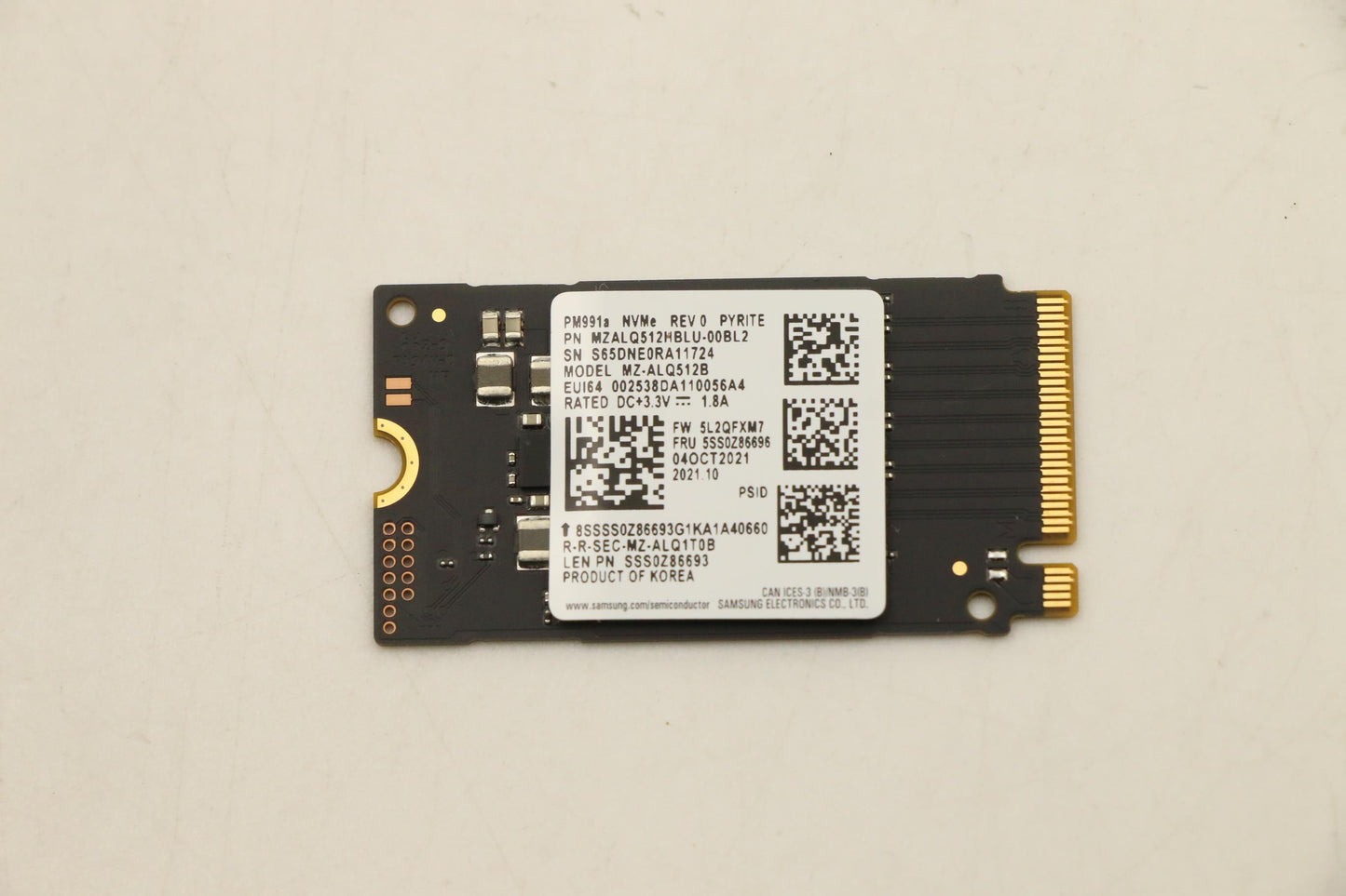 Lenovo 512GB SSD, M.2 2242, PCIe 3.0 x4, Standard, Samsung - 5SS0Z86696