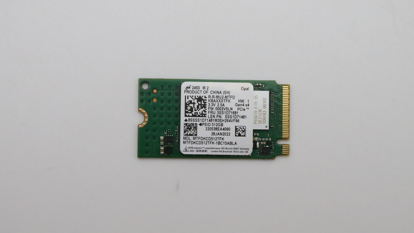Lenovo SSD, 512GB, M.2 2242, PCIe 4x4, OPAL, Micron - 5SS1D71681