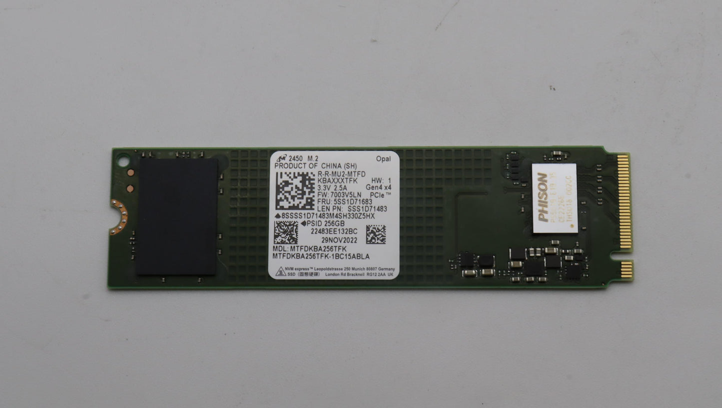 Lenovo 256GB SSD, M.2 2280, PCIe 4x4, OPAL, Micron - 5SS1D71683