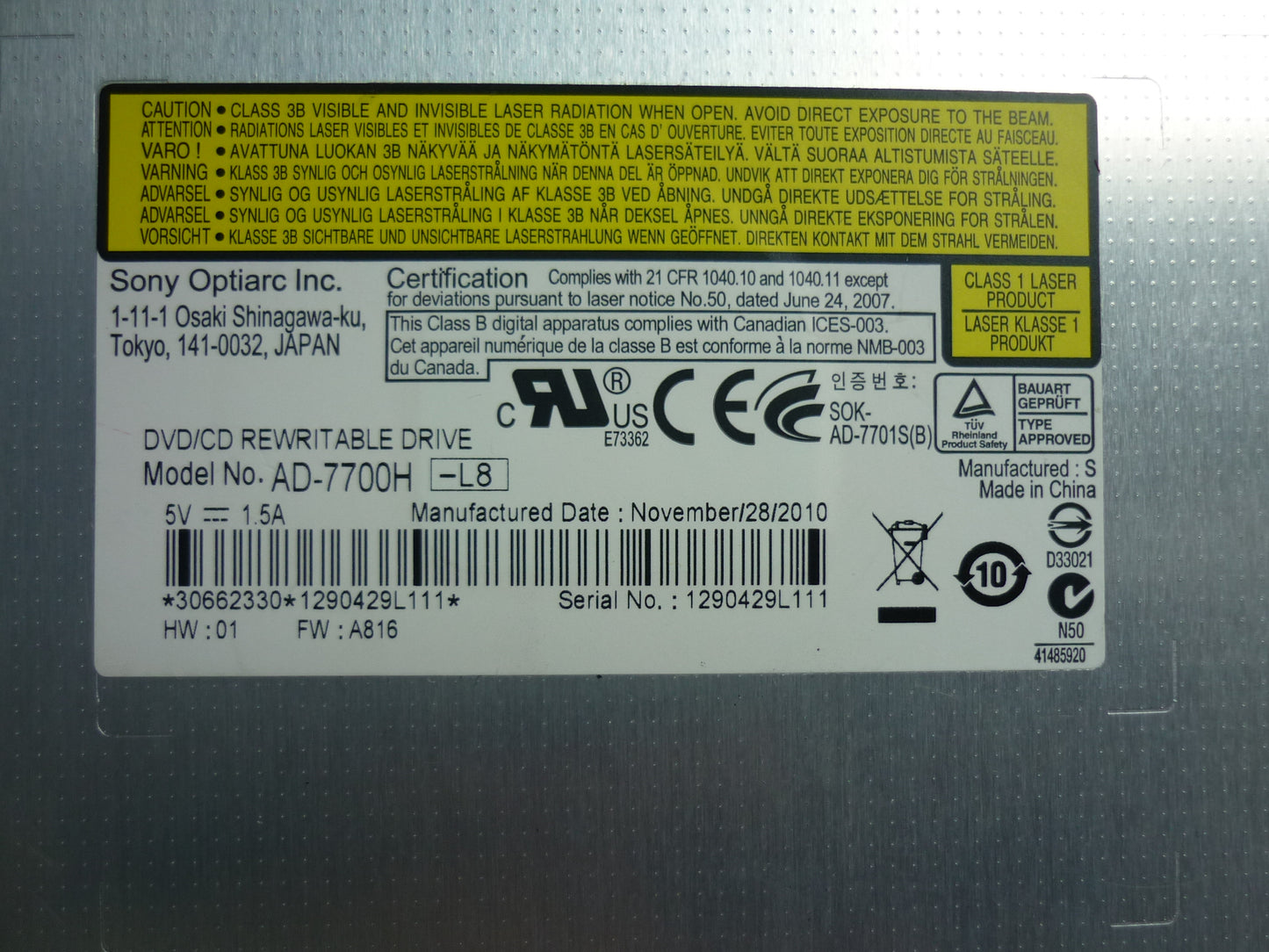 Lenovo Rambo Optiarc Ad-7700H Tray In - 25009572