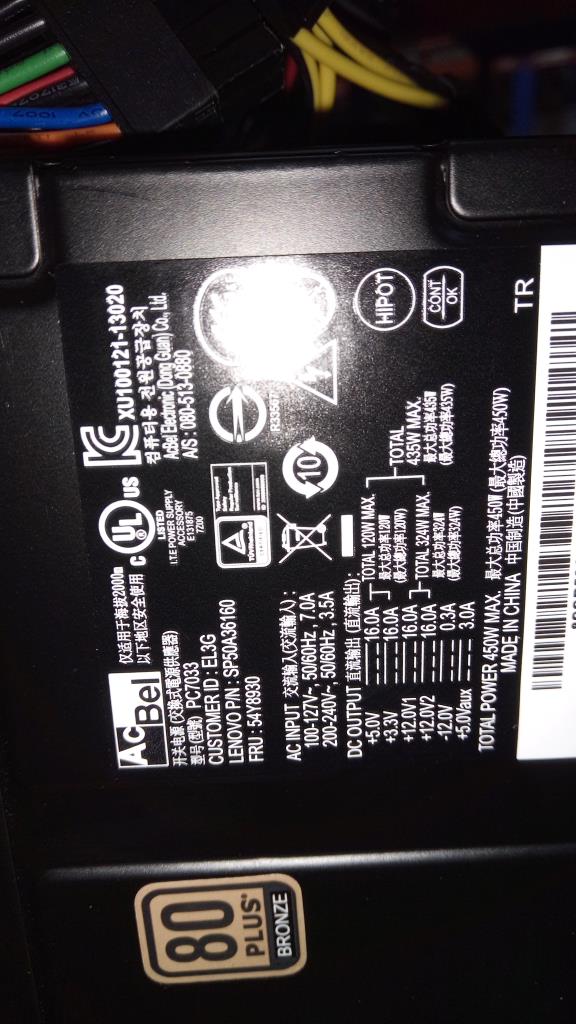 Lenovo 450W Internal Power Supply Unit, 100-240V AC Input - 54Y8930