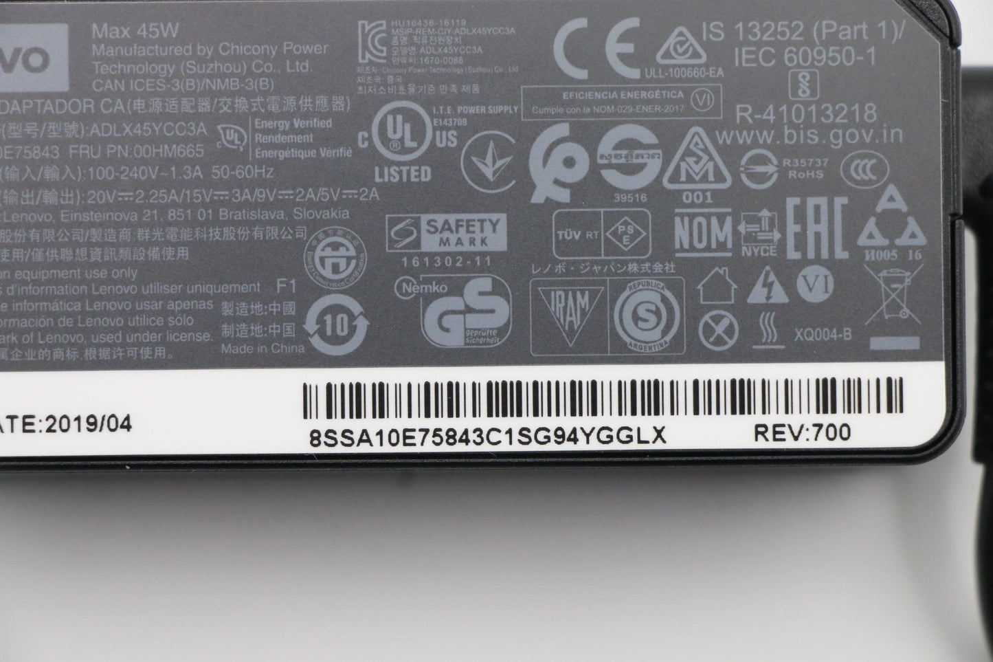 Lenovo Pd, 45W, 20/15/9/5V, 3P, Ww, C - 00HM665