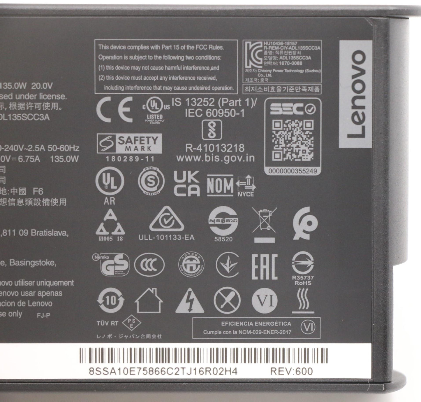 Lenovo (00HM688) - AC Adapter, Rectangle, 135W, 3-Prong, Black