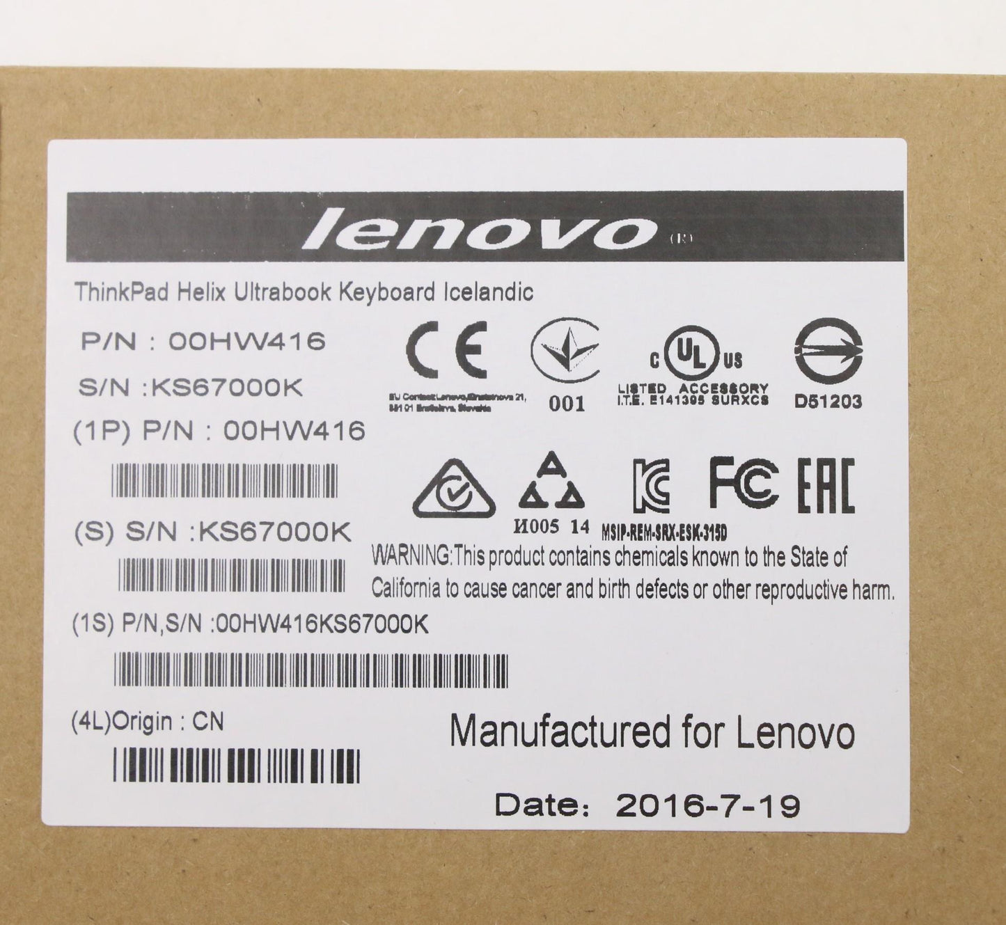 Lenovo Ki Keyboards Internal - 00HW416