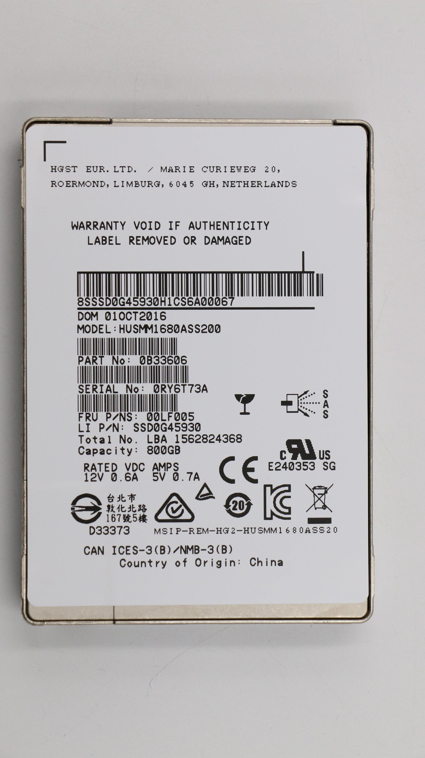 Lenovo Ssd Asm Fru Hgst 800G Ssd - 00LF005