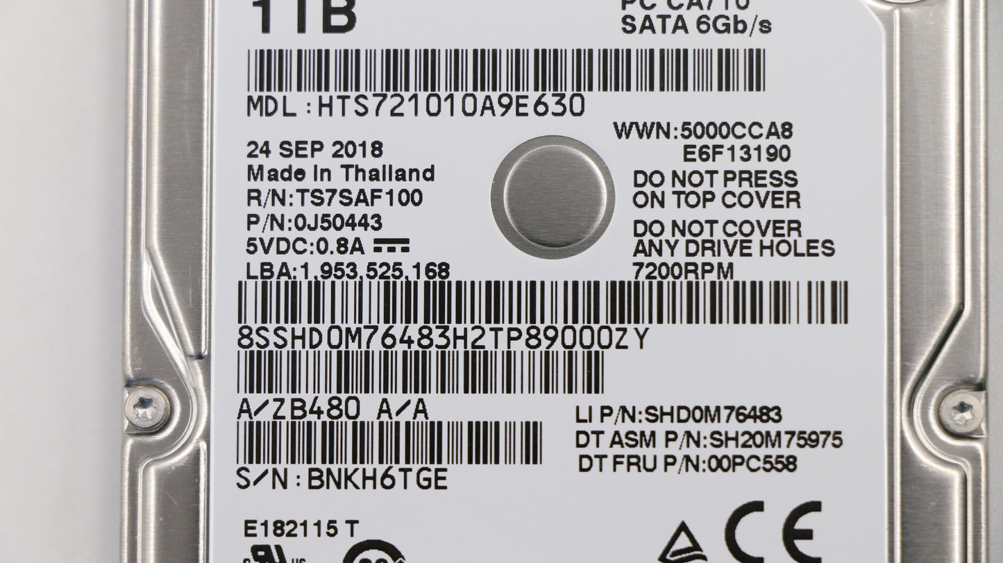 Lenovo Hdd Asm 1Tb, 7200, 9.5Mm, Dt2, - 00PC558