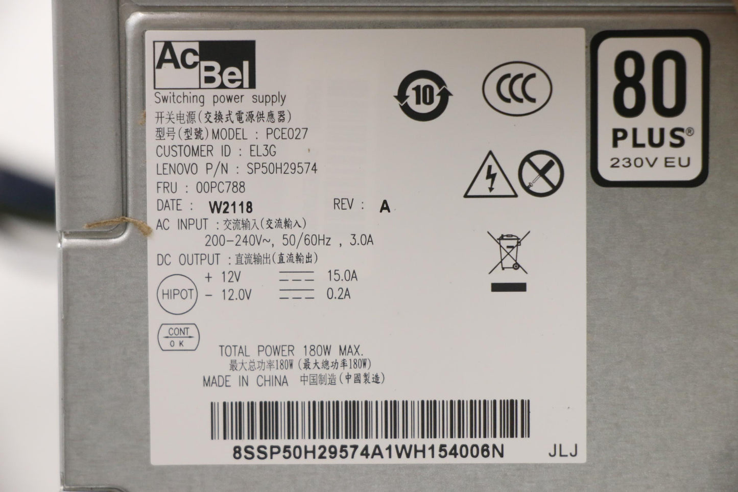 Lenovo 200-240Vac,Lc Ln 180W - 00PC788