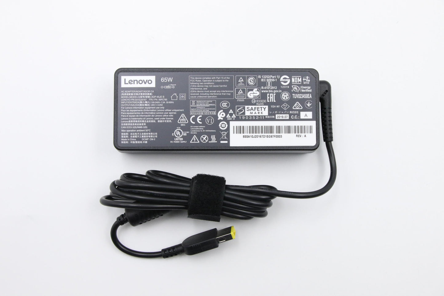 Lenovo (00PC793) 65W AC Adapter, Rectangle, 3-Pin, Black