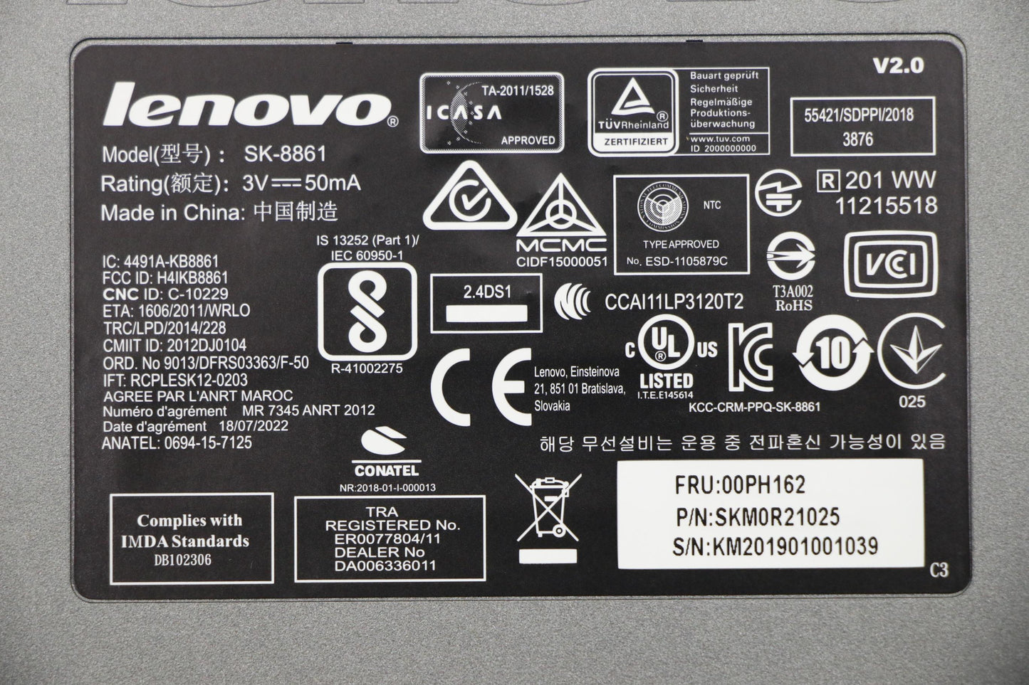 Lenovo 00PH162 Kyb_Mouse Liteon Sb8861 Iron G