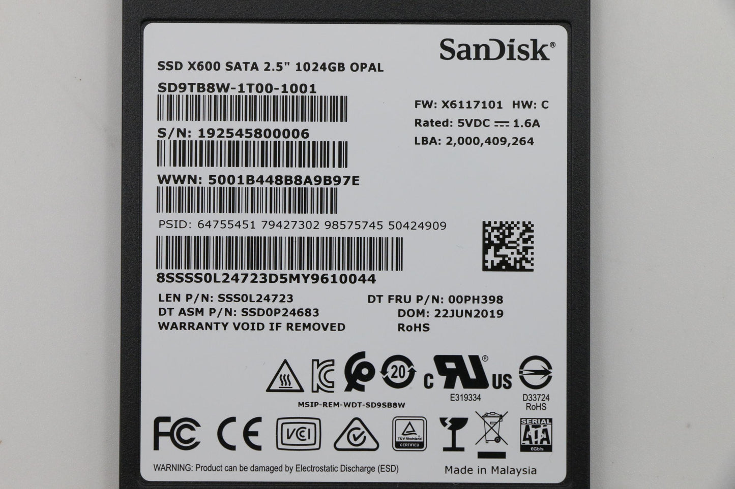 Lenovo Ssd_Asm 1Tb 2.57Mmsata6Gsdkopa - 00PH398