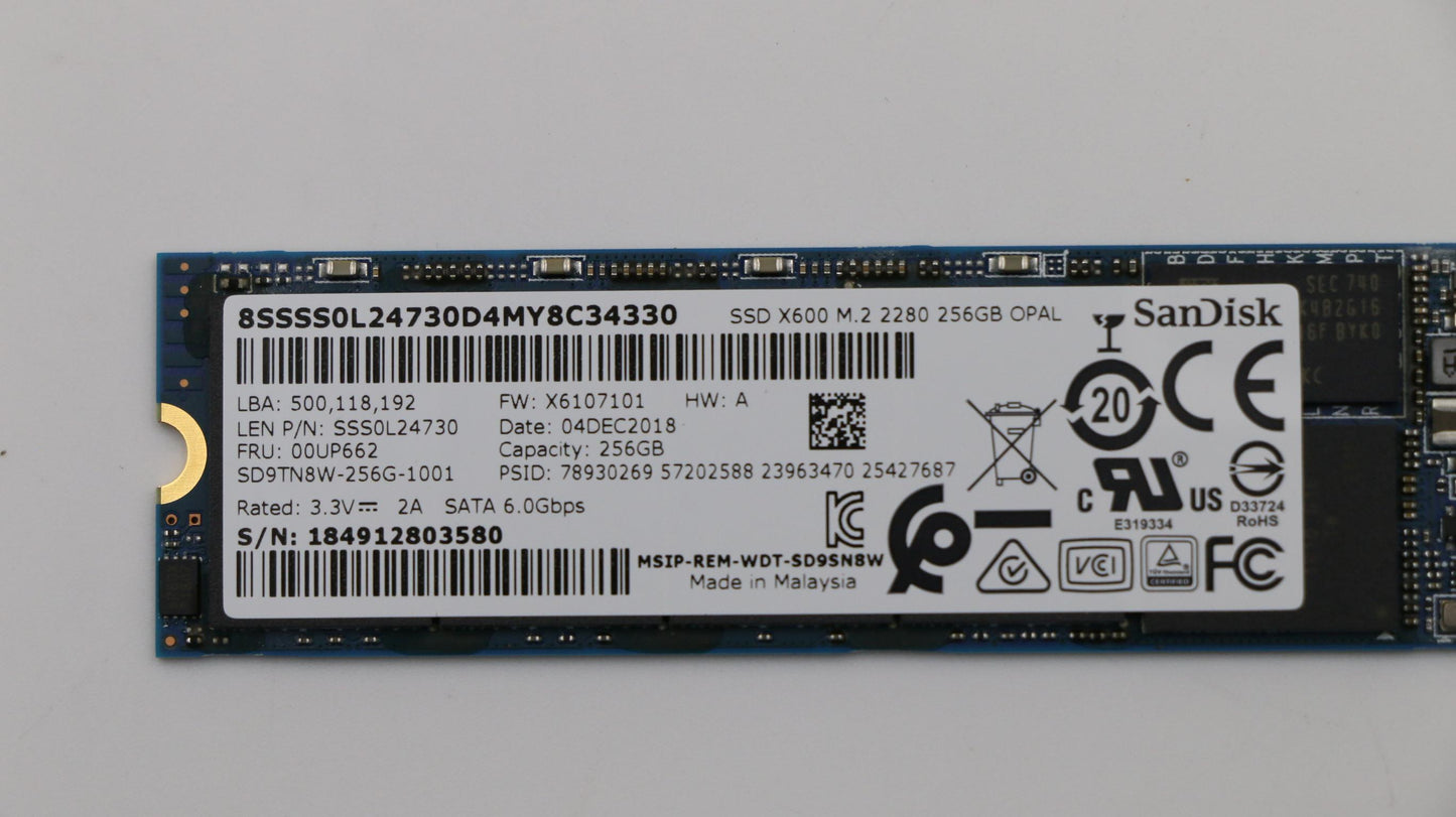 Lenovo Ssd_Asm 256Gm.22280Sata6Gsdkop - 00UP662