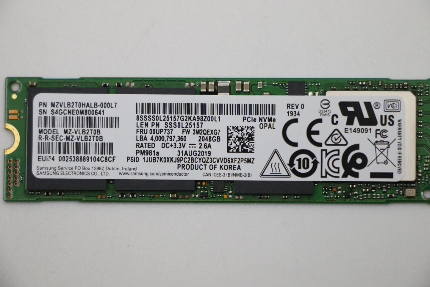 Lenovo (00UP737) SSD, 2TB, M.2, 2280, PCIe3X4, OPAL, Samsung