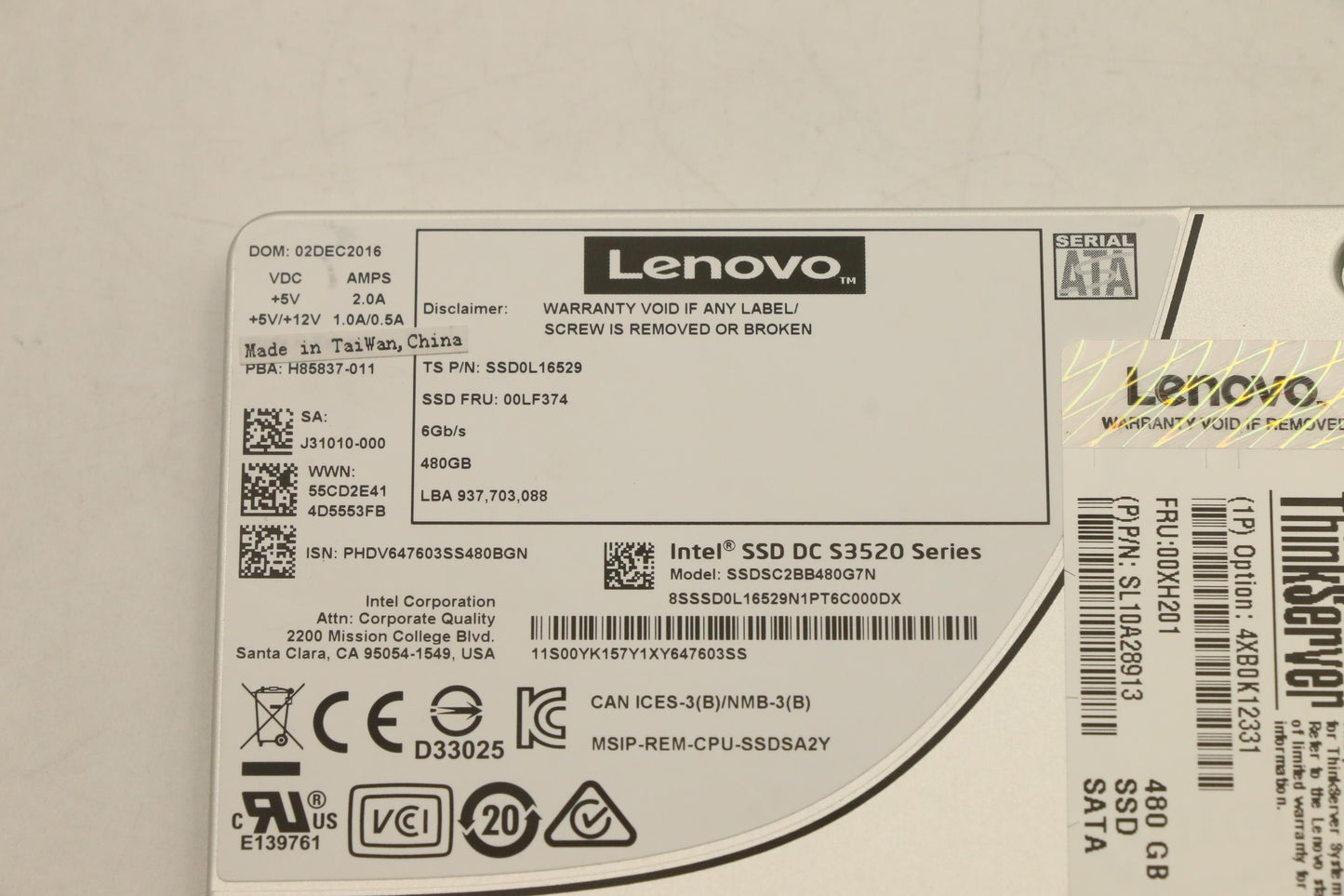 Lenovo Ssd Asm Nhs 480Gb 6Gb Sata 2.5 - 00XH201