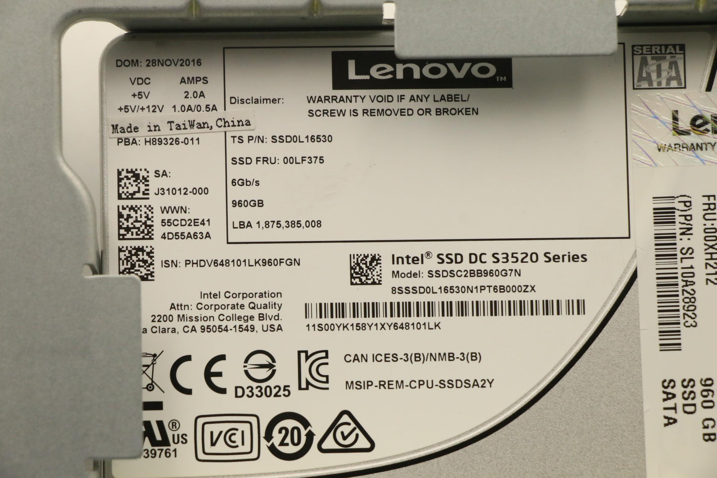 Lenovo Ssd Asm 960G 6G Sata 3.5-Inch - 00XH212