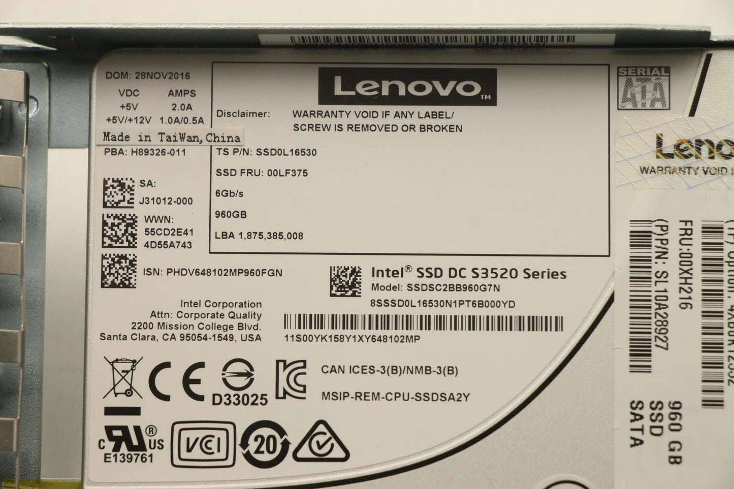 Lenovo Ssd Asm 960G 6G Sata 2.5-Inch - 00XH216