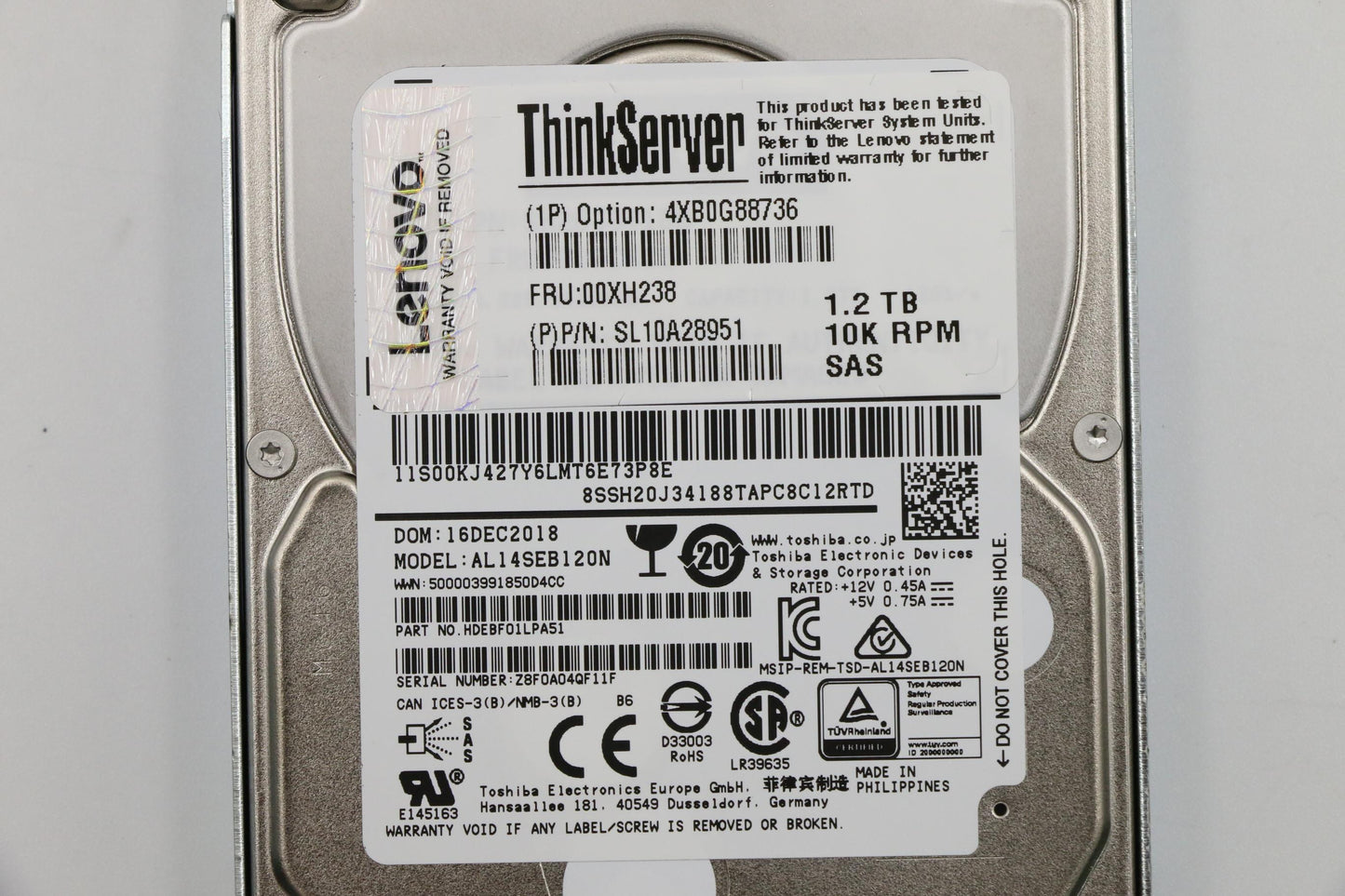 Lenovo Hdd Asm Hs 1.2Tb Sas 10K, 12Gb - 00XH238