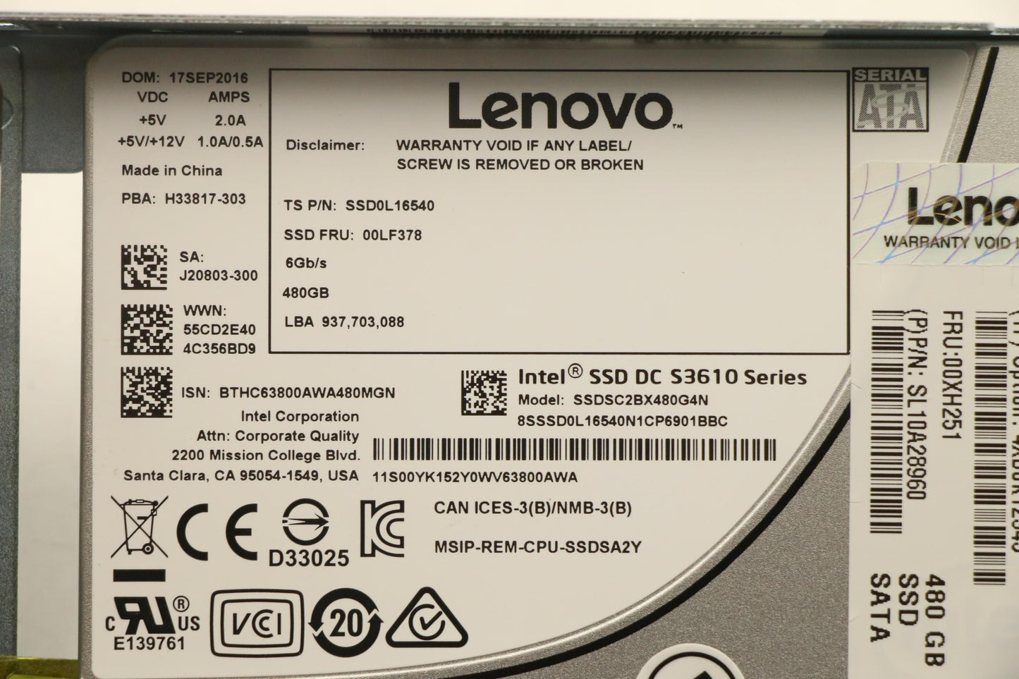 Lenovo Ssd Asm Hs 480Gb 6Gb Sata 2.5- - 00XH251