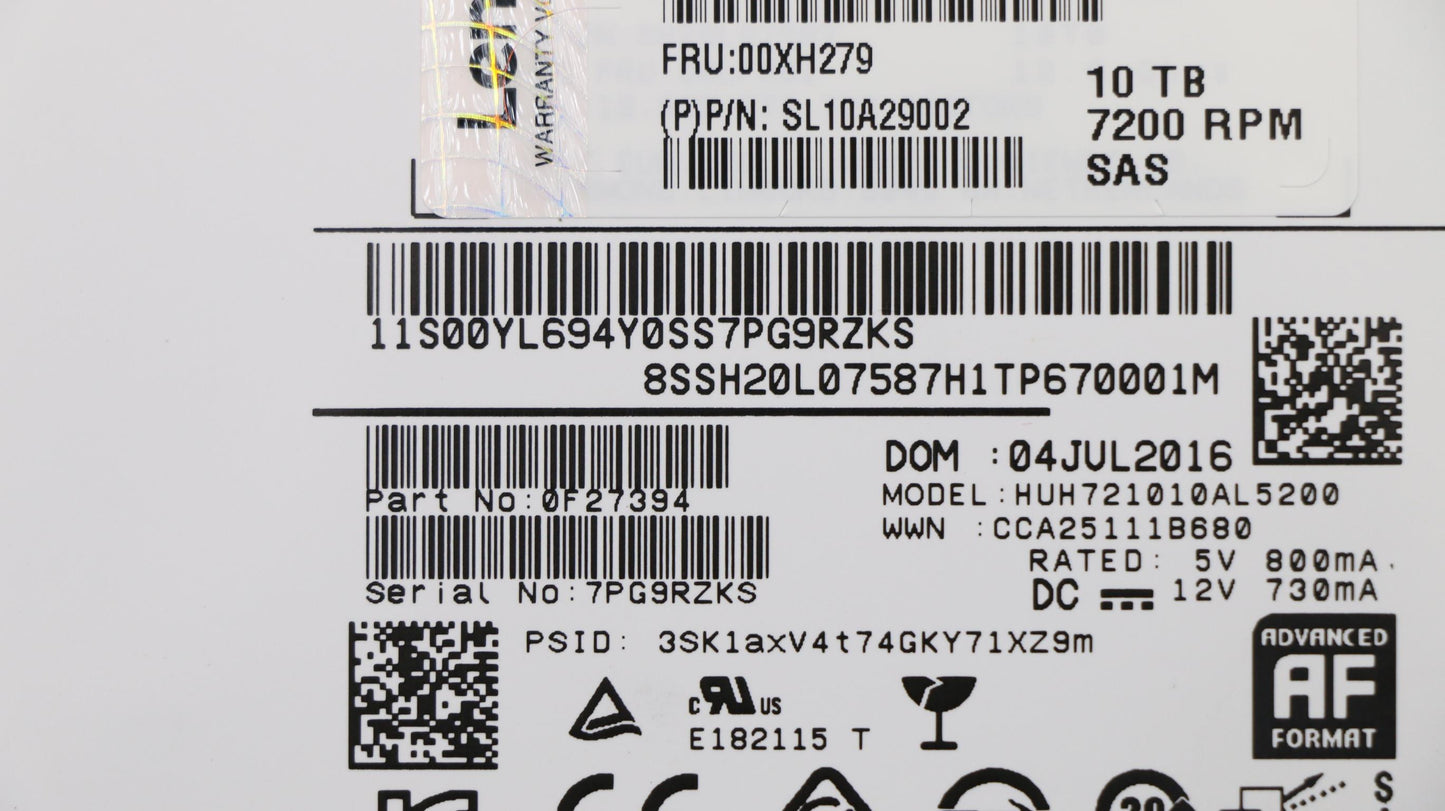 Lenovo Hdd Asm Nhs 512E 10Tb Sas 12G - 00XH279