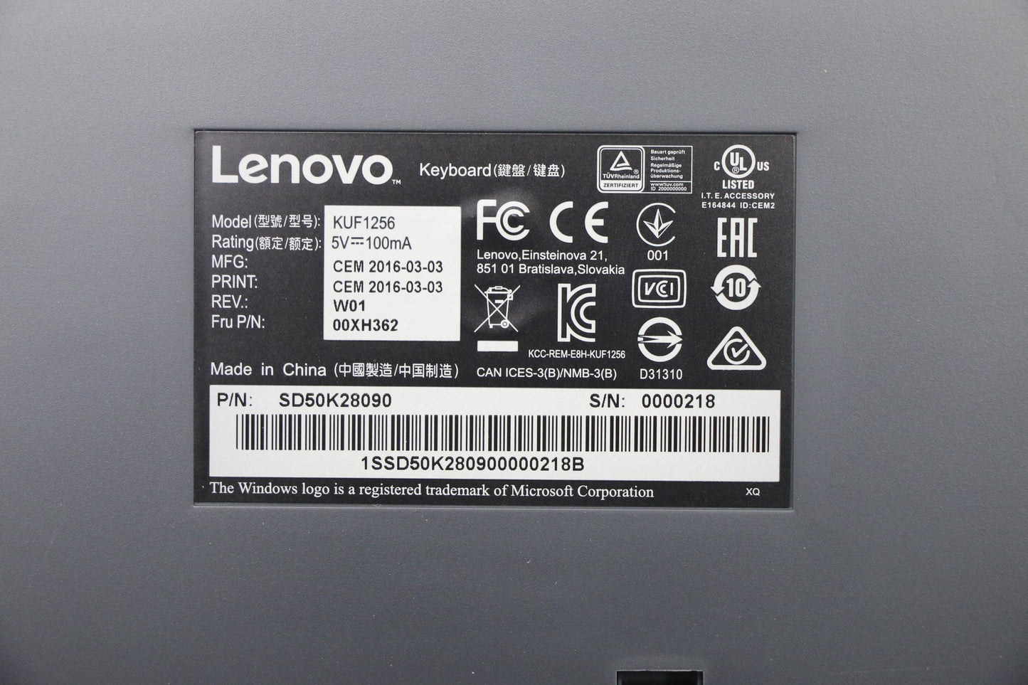 Lenovo Kb Keyboards External - 00XH362