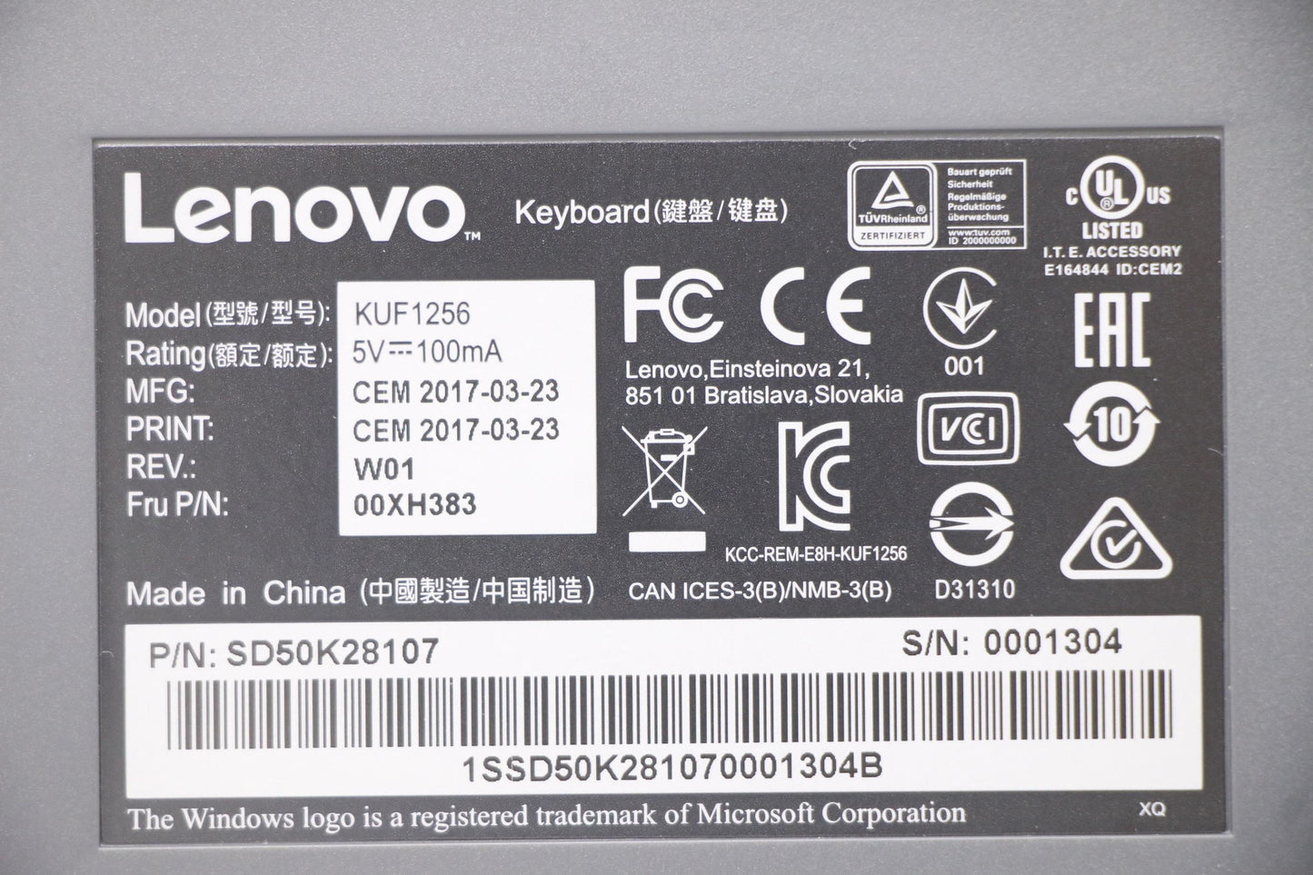Lenovo Kb Keyboards External - 00XH383