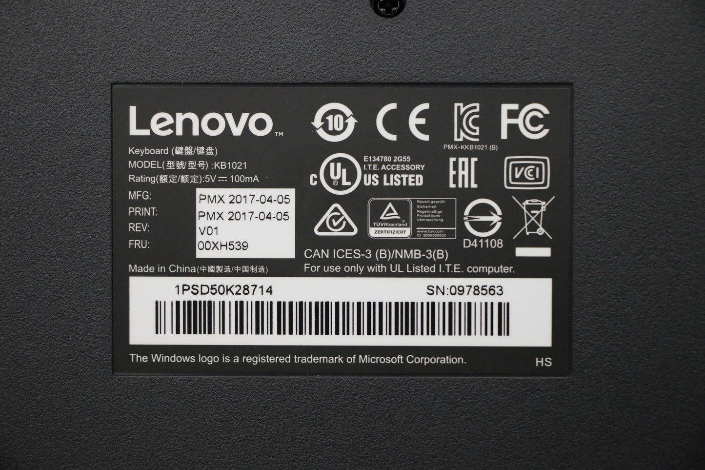 Lenovo Kb Keyboards External - 00XH539
