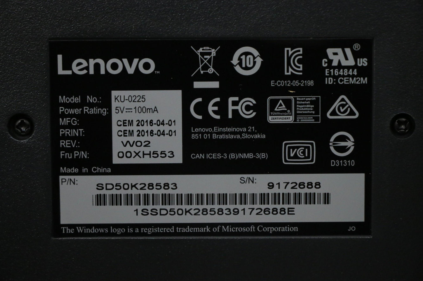 Lenovo Kb Keyboards External - 00XH553