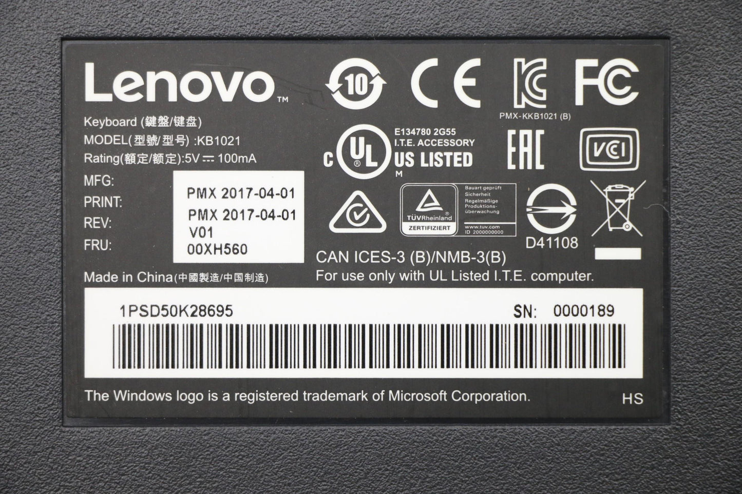 Lenovo Kb Keyboards External - 00XH560