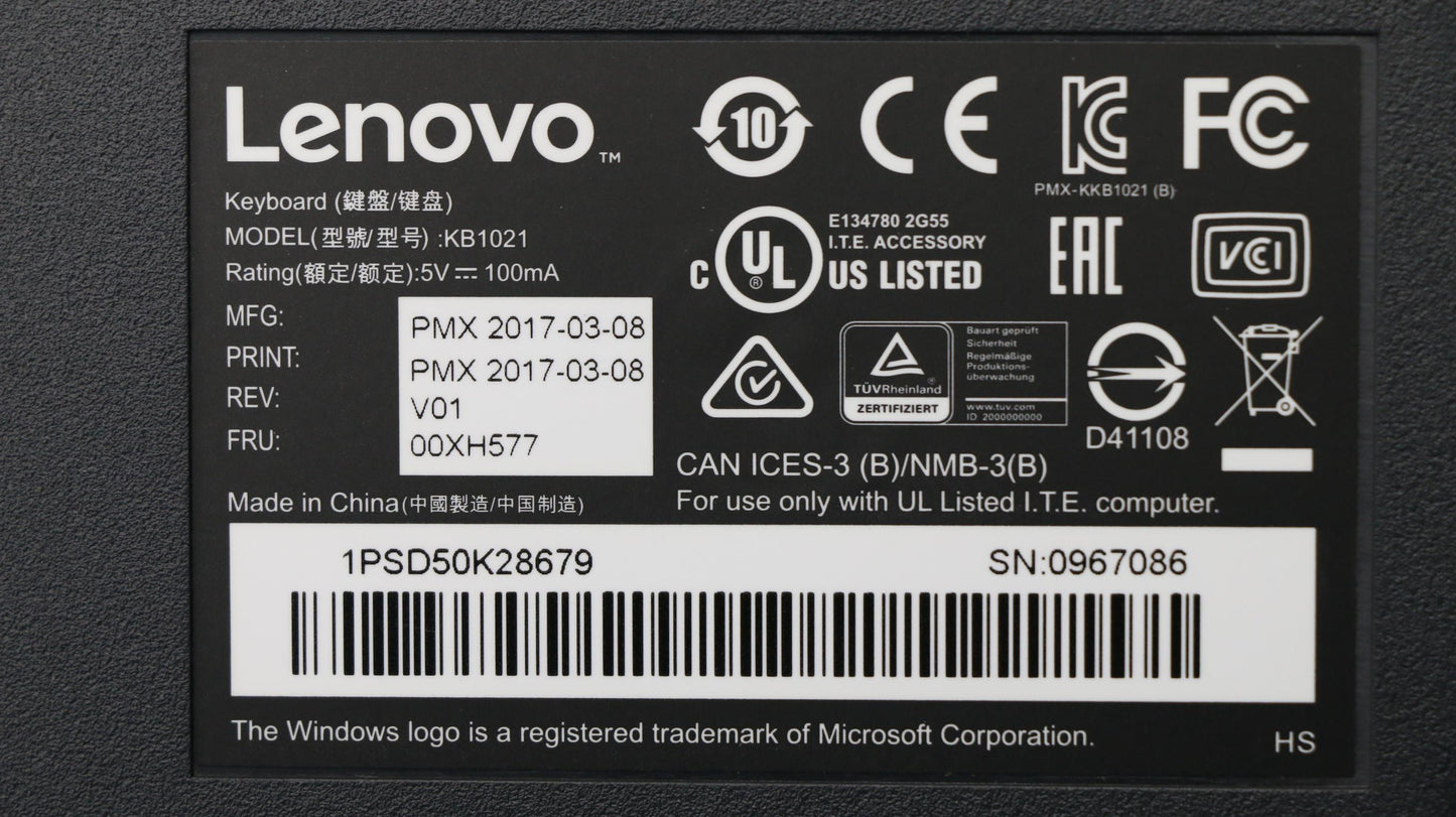 Lenovo Kb Keyboards External - 00XH577