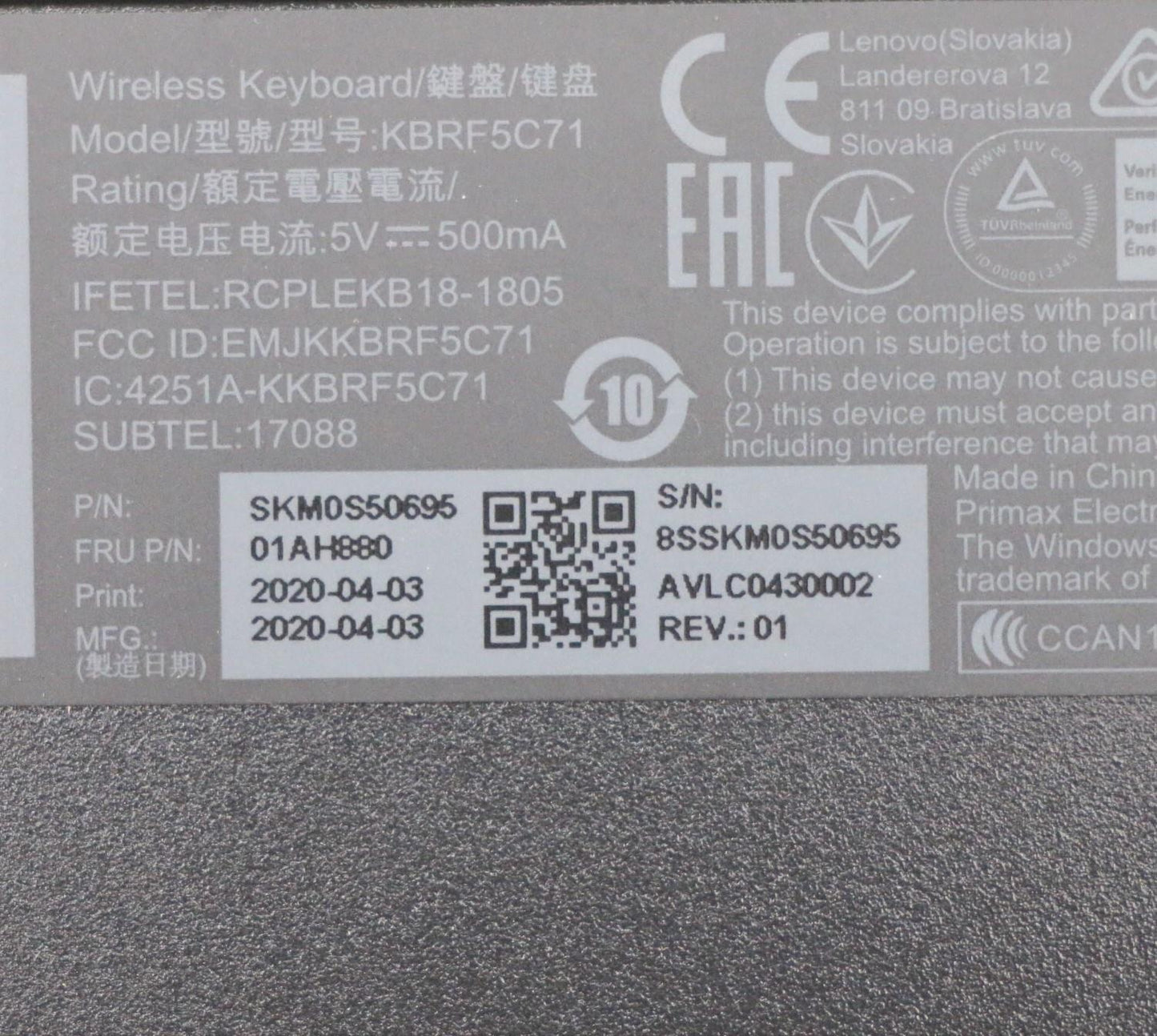 Lenovo Primax A940 2.4G Gy Fr - 01AH880