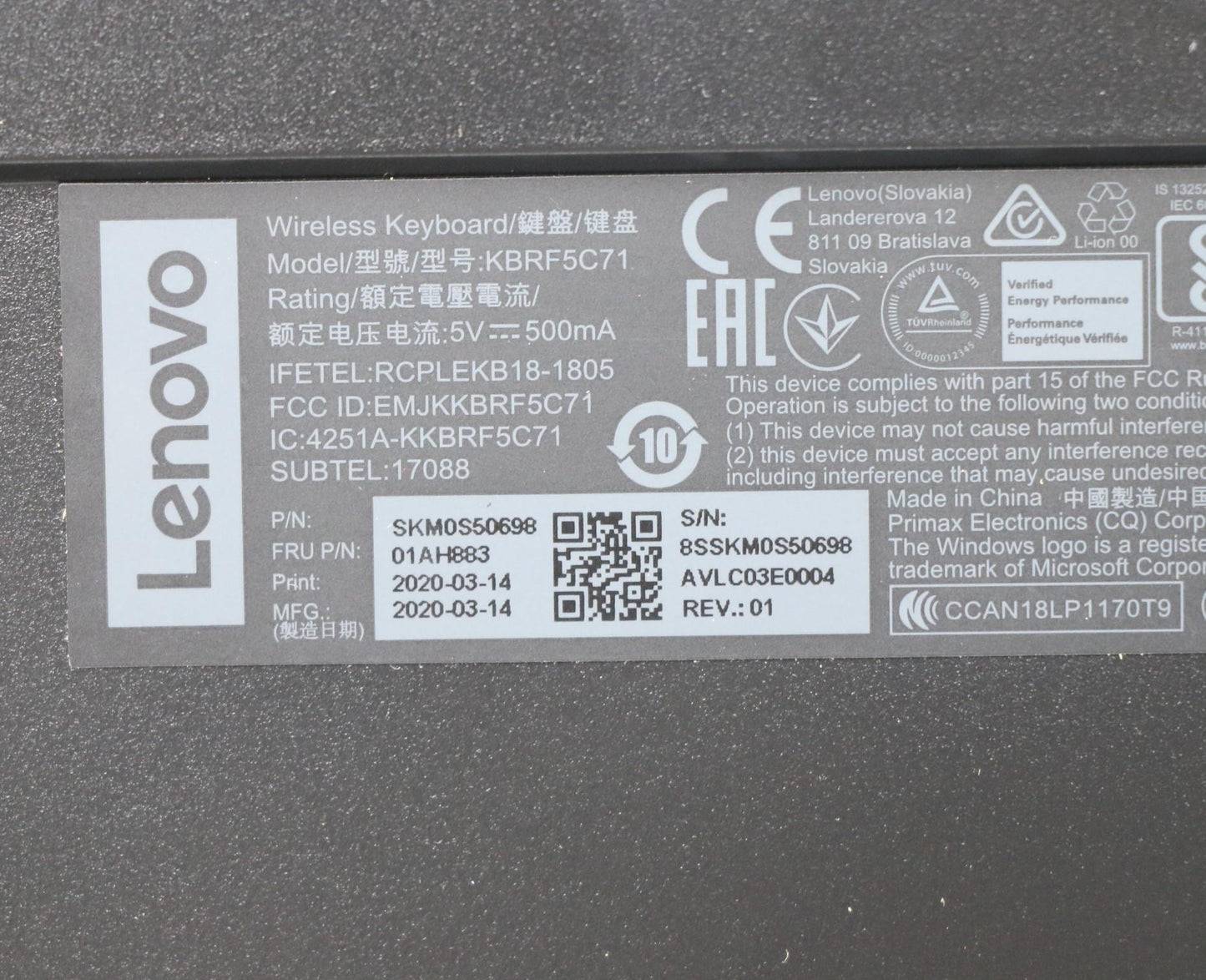 Lenovo Primax A940 2.4G Gy It - 01AH883