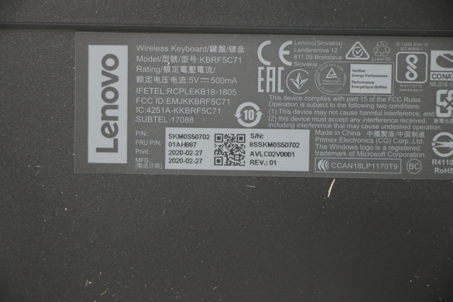Lenovo Primax A940 2.4G Gy Ru_Cy - 01AH887