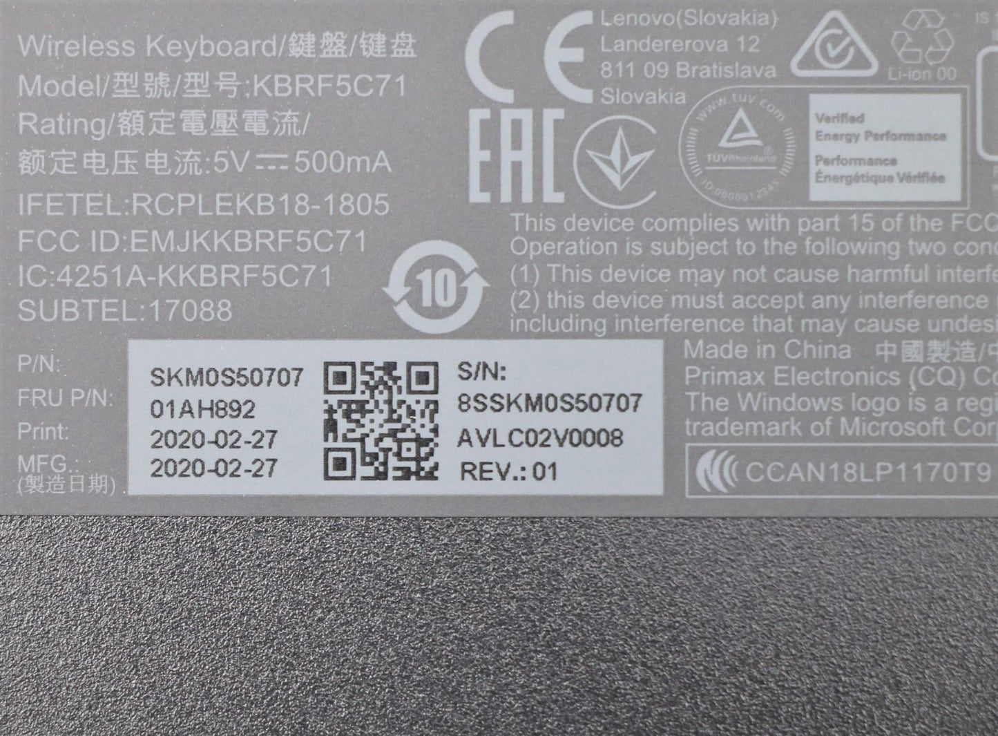 Lenovo Primax A940 2.4G Gy Us Eu - 01AH892