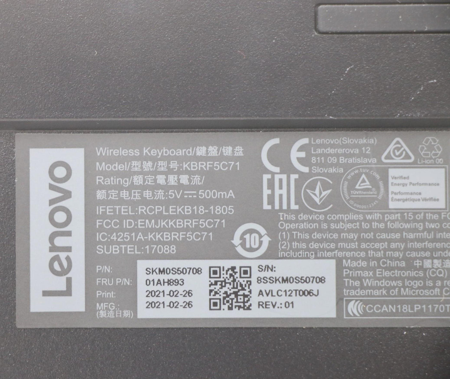 Lenovo Primax A940 2.4G Gy In - 01AH893