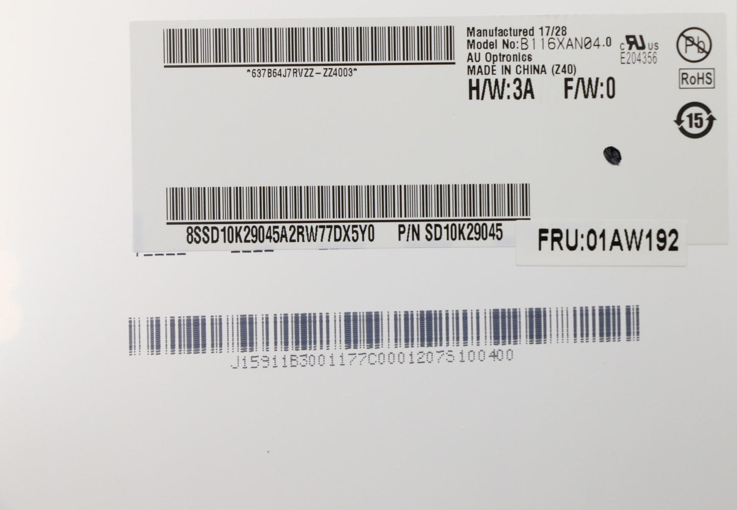 Lenovo 116,Gnz,Gff,Hd Ips,Auo,W/Beze - 01AW192
