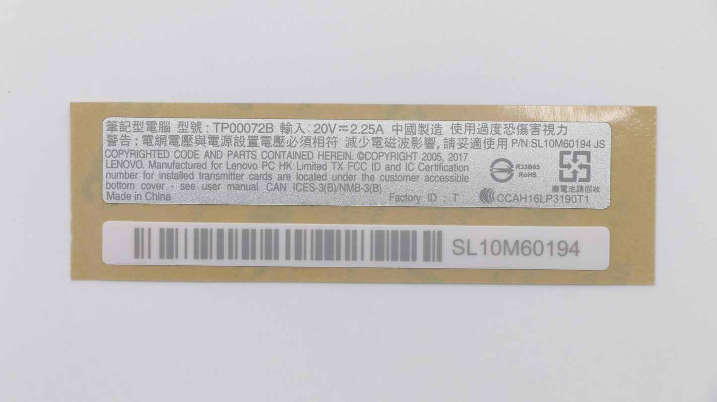 Lenovo Fru Geo Label Kit,Silver,Th-2 - 01ER373