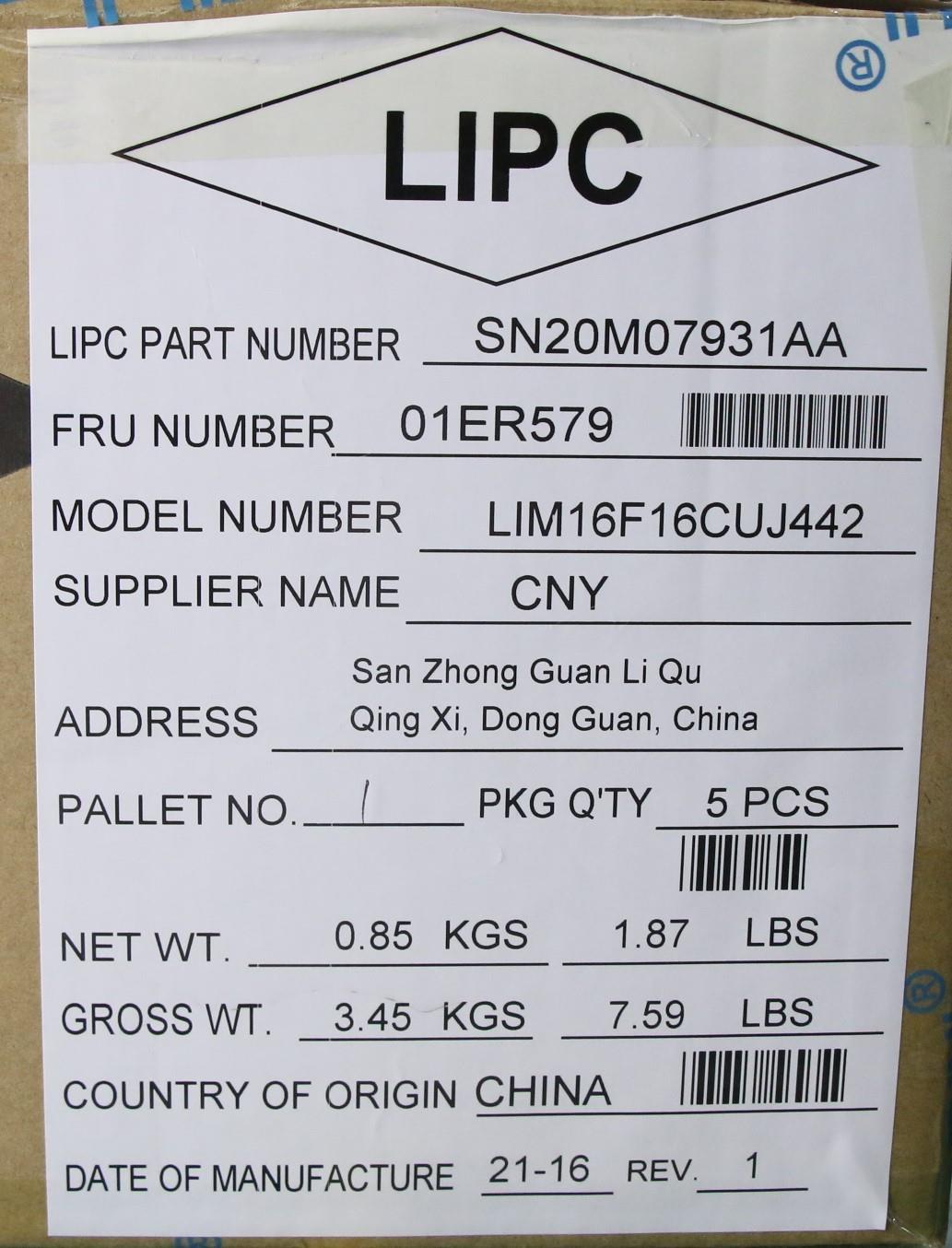 Lenovo Kb Lim16F16Cuj442 Cfb Lts-1 Bl - 01ER579